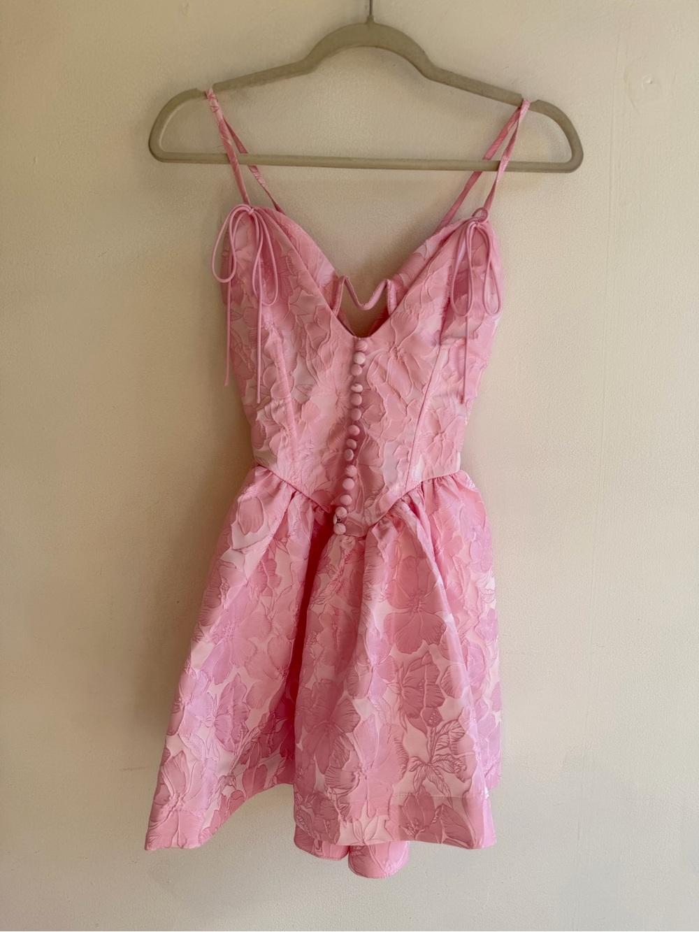 For love & Lemons Pink Floral Jacquard Fit-and-Flare Mini Dress